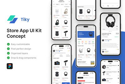 Tiky - Store App UI Kit app app ui app ui design app ux app ux design branding design figma framer illustration store app ui ui design uiux ux ux design web design webflow