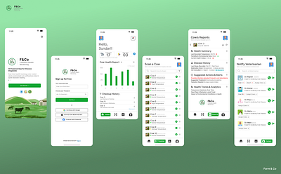 Farm & Co cattle contact cow dashboard doctor farm green login report scan veterinarian