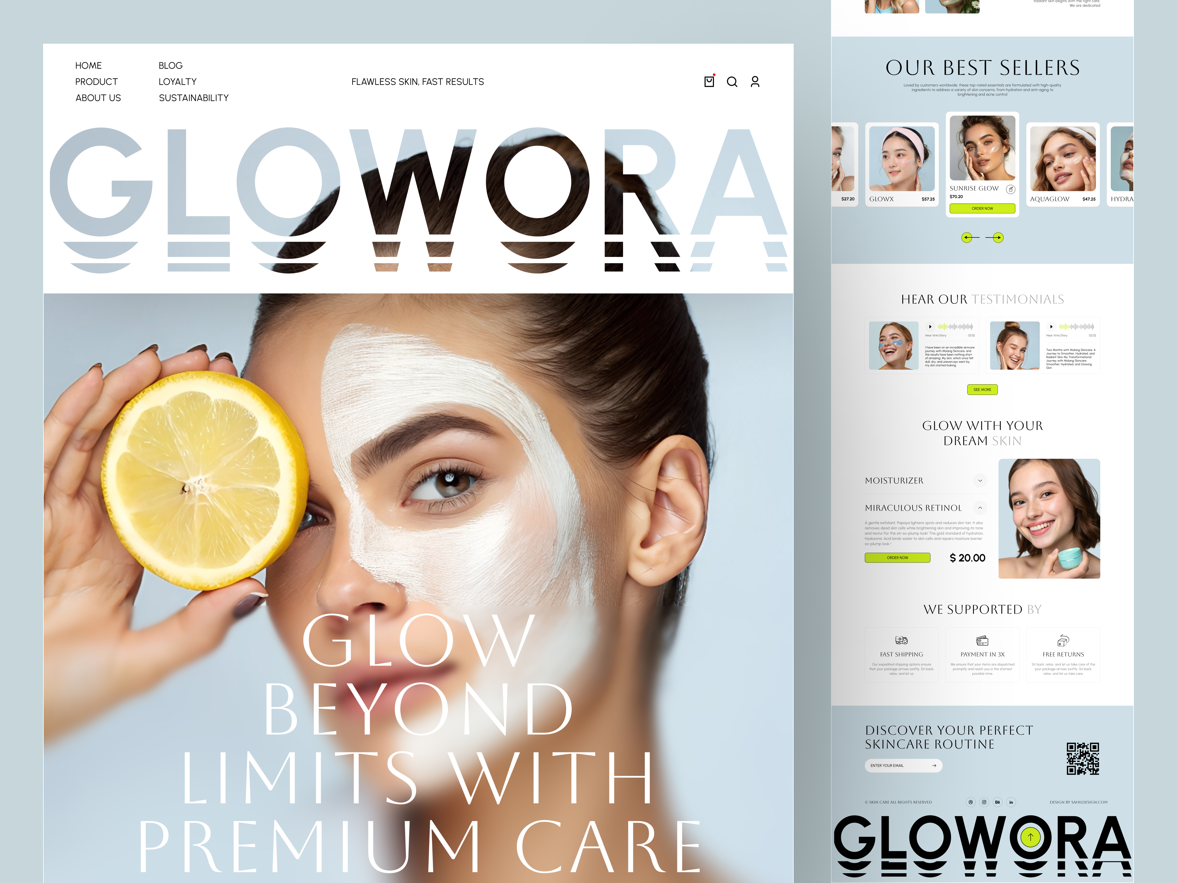 Skin Care - Landing Page cosmetics cosmetology design ecommerce face care makeup medical care mobile app online shop personal care product page design shopify shopify website ui web web design webflow design website well being wellness