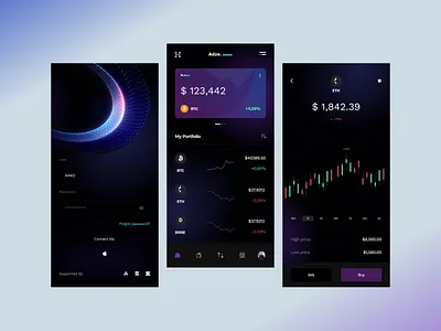 Crypto Wallet & Market App UX/UI app app design application bitcoin blockchain crypto crypto exchange crypto trading cryptocurrency dark design exchange finance fintech mobile app mobile design trading ui wallet web3