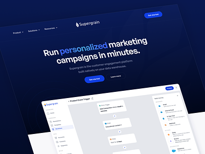 Supergrain SaaS Landing Page | AdTech adtech app automation campaign clean dark dashboard data hero header landing landing page marketing minimal personalized product saas sales funnel sass software web