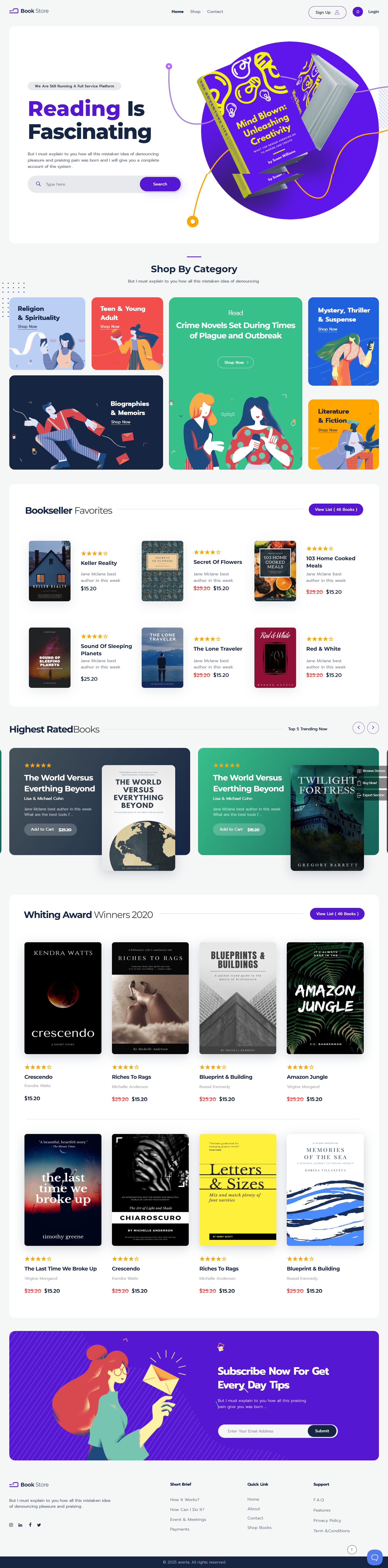 Online Bookstore Landing Page bestseller book showcase digital book marketplace e commerce book store modern bookshop ui online bookstore website