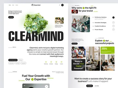 Clearmind - Creative Digital Marketing agency branding company corporate creative design digital elementor framer landing marketing page profile studio ui webflow website wordpress