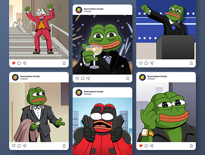 PEPE Meme: Social Posts 2d advertising art character design crypto art deadpool elon musk illustration instagram joker marketing meme meme coin meme token movies pepe policy social social media social posts