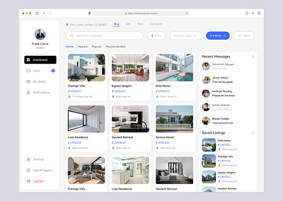 Real estate Dashboard figma realestate buy sell realestate rent realestate web app ui ux design web app