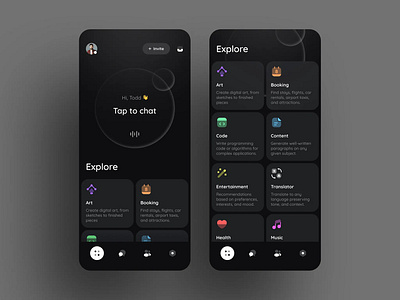 AI Chat & Explore — Conceptual Mobile App UI ai branding ui