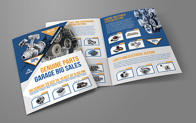 Auto Parts Catalog Bi-Fold Brochure Template brochure business car catalog corporate design engine flyer garage graphic design illustration leaflet maintenance parts poster repair spare workshop