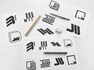 Initial sketches of logo options developed for Beed Studios. arabic brand identity branding drawing logo logo design saudi arabia sketching symbol visual identity wordmark