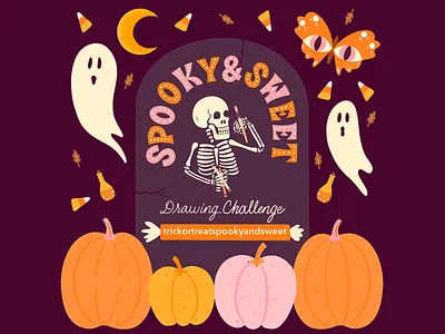 Spooky&Sweet Halloween-themed Design announcement bold challenge announcement color contrast creative design drawing challenge graphic design halloween halloween details halloween related halloween theme high contrast inspiration modern pumpkin elements pumpkins skull spooky sweet typography