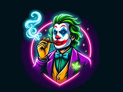 design awesome modern smoking neon joker mascot logo for you animation branding graphic design logo ui