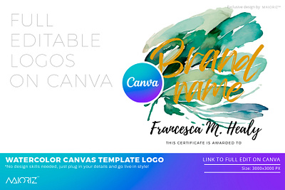 Watercolor Canva Logo Bundle brand branding canva canvas design graphic design illustration logo logo design logotype watercolors watercolours