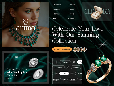 Arima – Luxury Jewellery Branding animation branding dimond e commerce fashion gold jewelerry shop jewellery stores jewelry jewelry design landing page luxurious online store rings techwitpro ui uiux ux web women