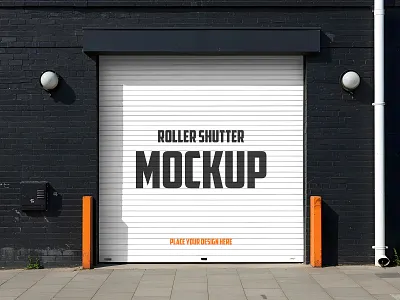 Roller Shutter advertising banner billboard exterior facade free freebie mockup outdoor roller shutter shop shop shutter shutter shutter door wall