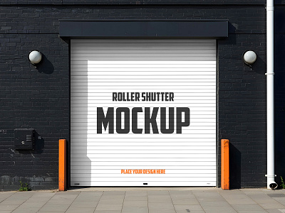 Roller Shutter advertising banner billboard exterior facade free freebie mockup outdoor roller shutter shop shop shutter shutter shutter door wall