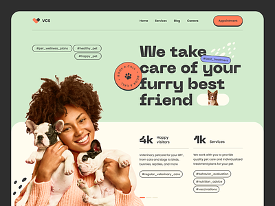 Hero section of the Veterinary Clinic banner colorful design graphic graphic design herosection interface landingpage pets playful typography ui userinterfase ux veterinary veterinaryclinic web webdesign