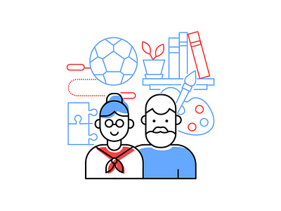 Hobbies for seniors line mini-illustration active character design elderly flat design hobby icon illustration leisure senior style vector