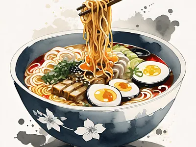 Good day for ramen delicious food foodie illustration noodles ramen soup watercolor yum yummy