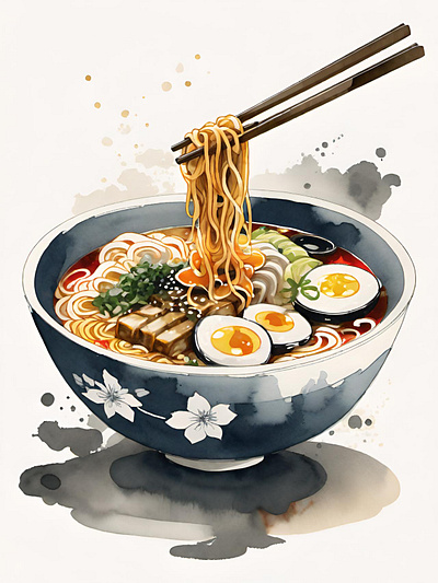 Good day for ramen delicious food foodie illustration noodles ramen soup watercolor yum yummy