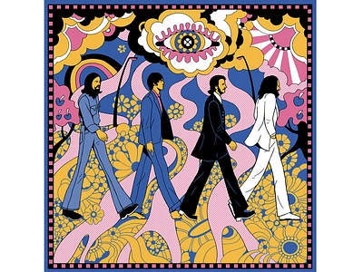 Take a stroll down Abbey Road abbey road beatles character digitalart eye flowers fun graphic illusion illustration linework music muti photoshop pink thebeatles trippy whimsical yellow