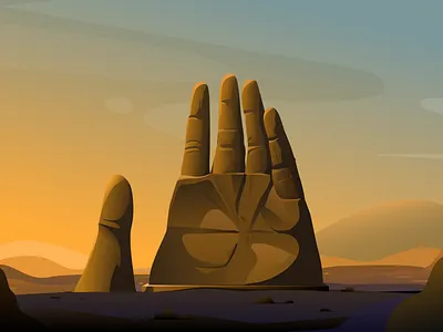 Hand of the Desert – The Solitary Guardian ancient civilization art illustration atacama desert blue chile civilized architecture cloud desert digital illustration draw hand human civilization illustration mountain painting purple sculpture sky vector illustration yellow