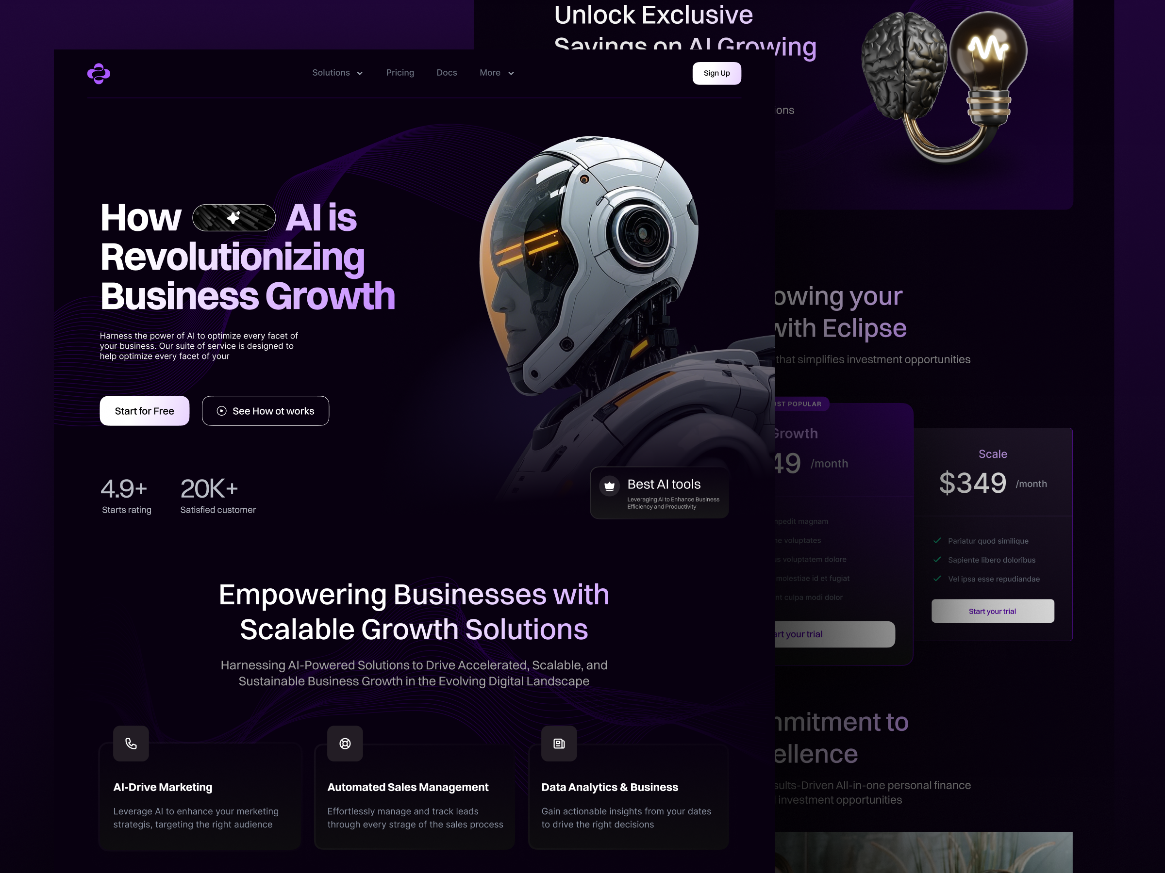 Scalence - AI Powered SaaS Landing Page animation branding business growth dark mode landing page motion graphics saas solution ai ui ui website website ai