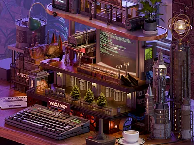 1990 setup 3d blender isometric