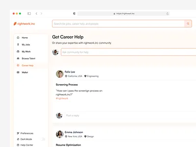 Rightwork - Career Help Job Finder Dashboard career dashboard career development career help career management career progress tracker career tools employment dashboard job application tracker job dashboard job finder job hunt design job listings ui job opportunities dashboard job portal job search job search dashboard uxdesign website