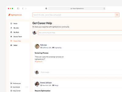 Rightwork - Career Help Job Finder Dashboard career dashboard career development career help career management career progress tracker career tools employment dashboard job application tracker job dashboard job finder job hunt design job listings ui job opportunities dashboard job portal job search job search dashboard uxdesign website