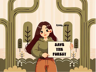 Cheerful Girl Character Holding Save the Forest Sign awareness background celebration climate conservation day earth eco energy environment global warming planet protection recycle renew save saving sustainability wallpaper worldwide