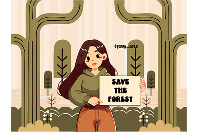 Cheerful Girl Character Holding Save the Forest Sign awareness background celebration climate conservation day earth eco energy environment global warming planet protection recycle renew save saving sustainability wallpaper worldwide