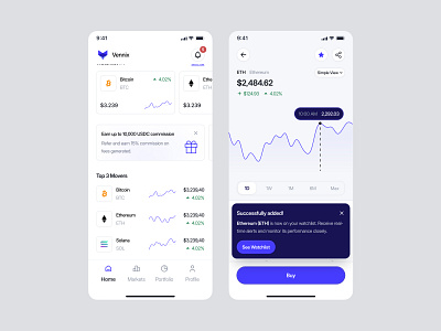 Vennix - Mobile App banking crypto cryptocurrency design finance financial fintech invest investapp mobileapp mobiledesign ui uimobile ux