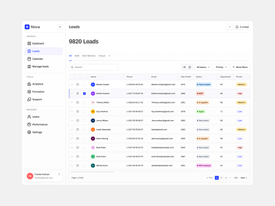 Nova - Wealth Management Profession app crm dashboard design lead management minimal minimalist product design saas table ui ux wealth