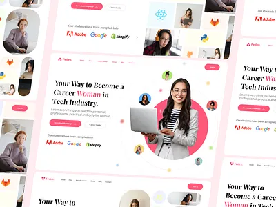 Hero Page Exploration for Female Tech 💝 design developer female fun hero landing page pink pop popular product design tech trending ui ui design ux ux design web website