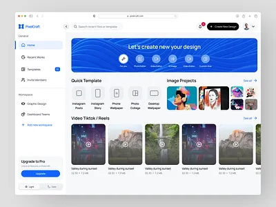 Pixelcraft - Design Editor Dashboard 3d ai art branding builder clean creative dashboard design editor graphic design maker marketing minimalist responsive ui ui8 video website