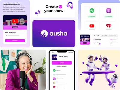 Ausha 3d abstract agency ausha branding home identity me mobile podcast skeleton ui ux