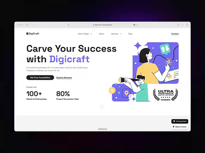 DigiCraft Service Page – Digital Agency Website Framer about page design creative agency digital agency ui digital marketing figma template framer template framer website modern web design no code web design nocode template pricing page responsive ui star up website ui inspiration ui showcase ui trends uiux design ux for agencies website design