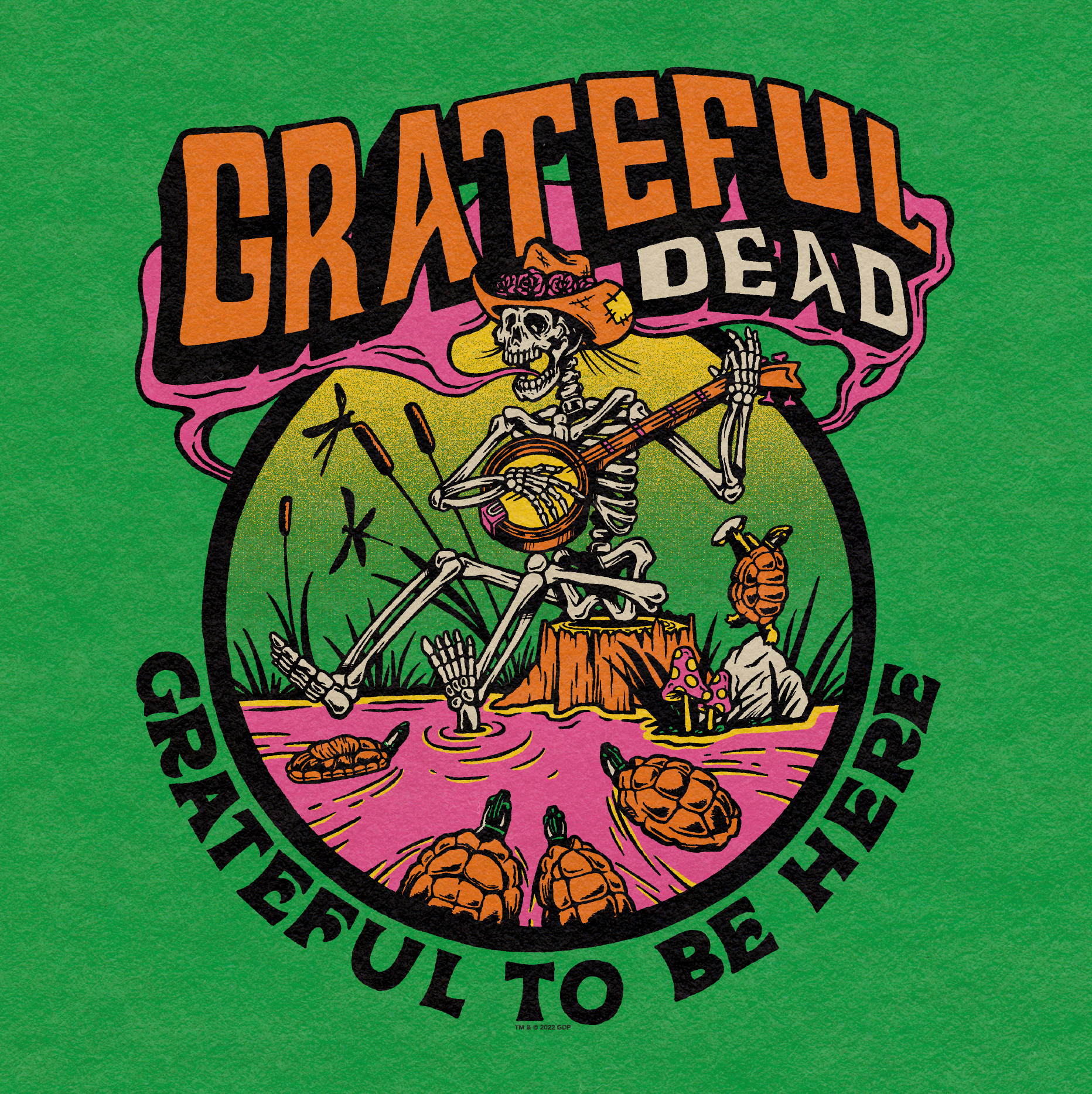 Grateful Dead 2022 band banjo concert cowboy dead folk grateful dead illustration inspiration mushroom neon print retro rock screen print skeleton swamp trippy turtle vintage