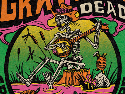 Grateful Dead 2022 band banjo concert cowboy dead folk grateful dead illustration inspiration mushroom neon print retro rock screen print skeleton swamp trippy turtle vintage