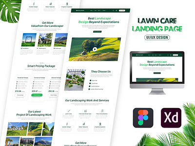 Lawn care & landscaping landing page design branding business company creative design graphic design illustration landscap lawn care logo ui uiux design ux vector web design