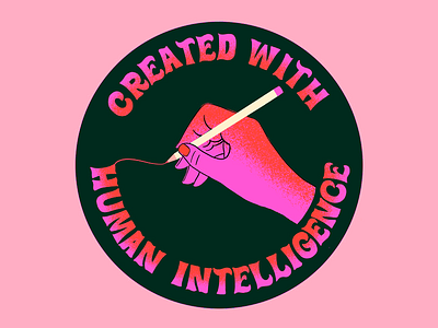 Graphic Design: Human Intelligence ai circle clean layout colorful created with human intelligence creative creative design creativity design graphic design hand lettered text hand symbol human intelligance light pink background minimalist design modern pink color sans serif typeface typography writing hand