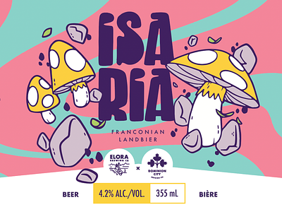 ISARIA Beer Label (Elora Brewing Co.) beer blake stevenson brewery cartoon character design cute design elora illustration jetpacks and rollerskates label design logo mushroom psychadelic retro rocks ui