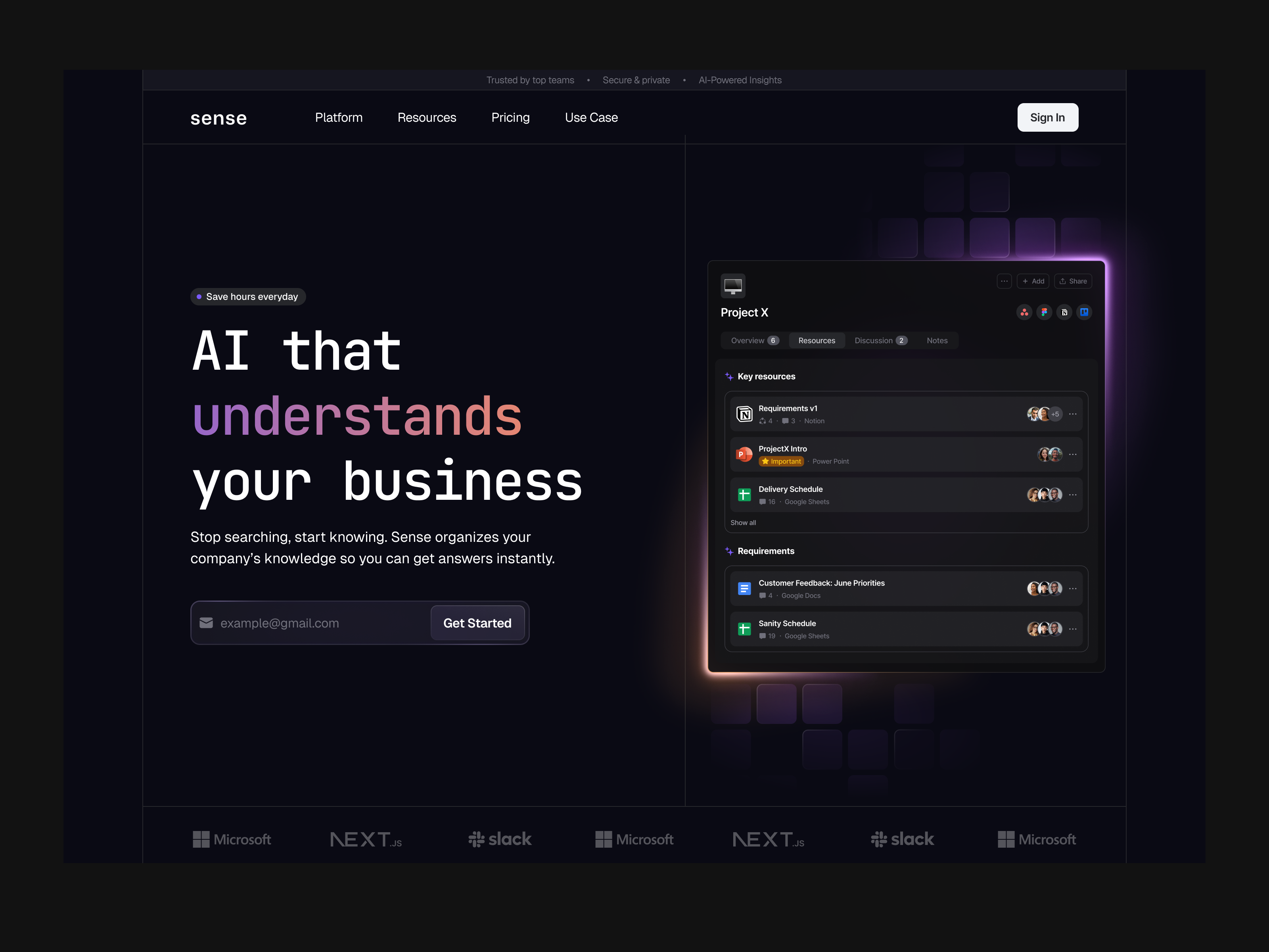 Example of Sense - Hero Section Redesign