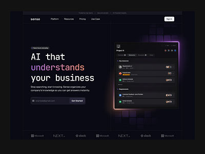 Sense - Hero Section Redesign ai automation dark dashboard data design design roast gradient hero illustration morva morva labs product design redesign saas saas ai ui user interface web design