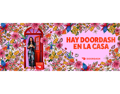 Hay DoorDash En La Casa X Chelsy Escalona advertising campaign floral food patterns