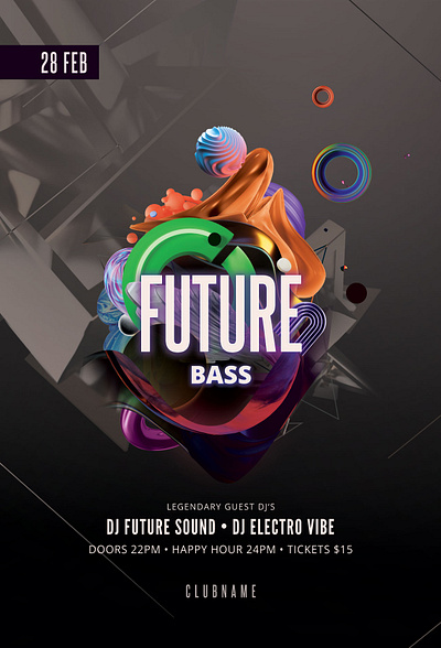 Future Bass Flyer 3d abstract abstraction club download electro flyer futuristic graphic design graphicriver poster psd shapes techno template
