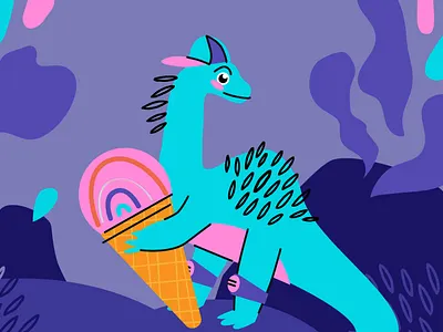 Dinosaur with ice cream 🍦🦕 animal character cute dino dinosaur flat icecream illustration jurassic kids prehistoric reptile simple sweet vector wild