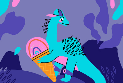 Dinosaur with ice cream 🍦🦕 animal character cute dino dinosaur flat icecream illustration jurassic kids prehistoric reptile simple sweet vector wild