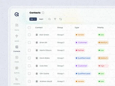 CRM table contact table crm crm table interaction desin product design table design uiux uiux design