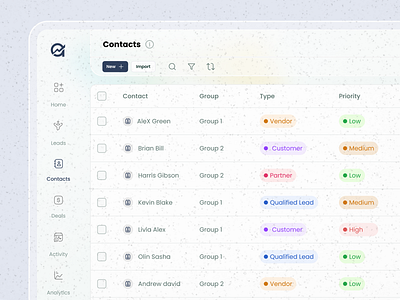 CRM table contact table crm crm table interaction desin product design table design uiux uiux design