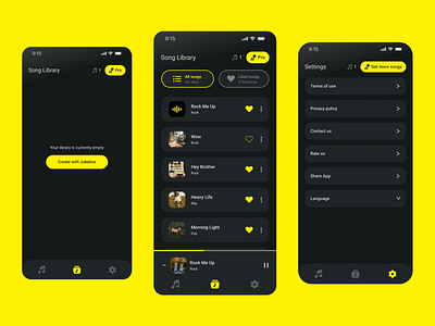 Song Library App UI Design like button liked list mobile app song library song library ui design